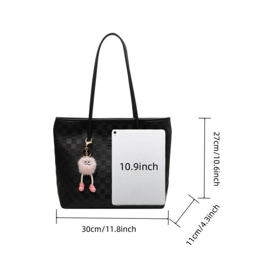 Fashion Plaid Pattern Handbag with Cute Pendant Large Capacity Shoulder Bag Suitable for Daily Use Casual Trendy Versatile High-Quality Daily Commute Bag