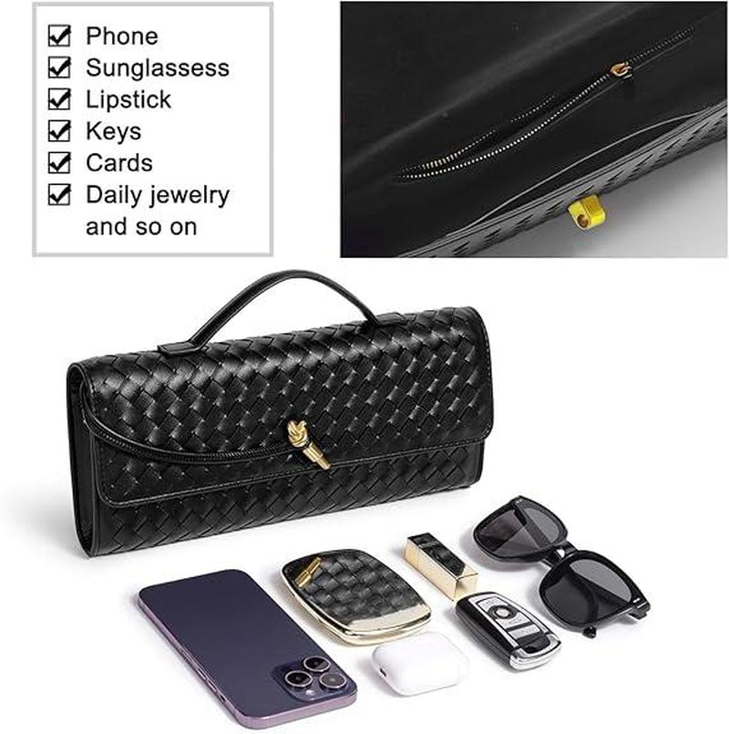 Trendy Woven Evening Clutch Purse for Women PU Leather Underarm Shoulder Handbag, Elegant Satchel Crossbody Purse Dates & Daily Outings (Elegant Woven Texture)